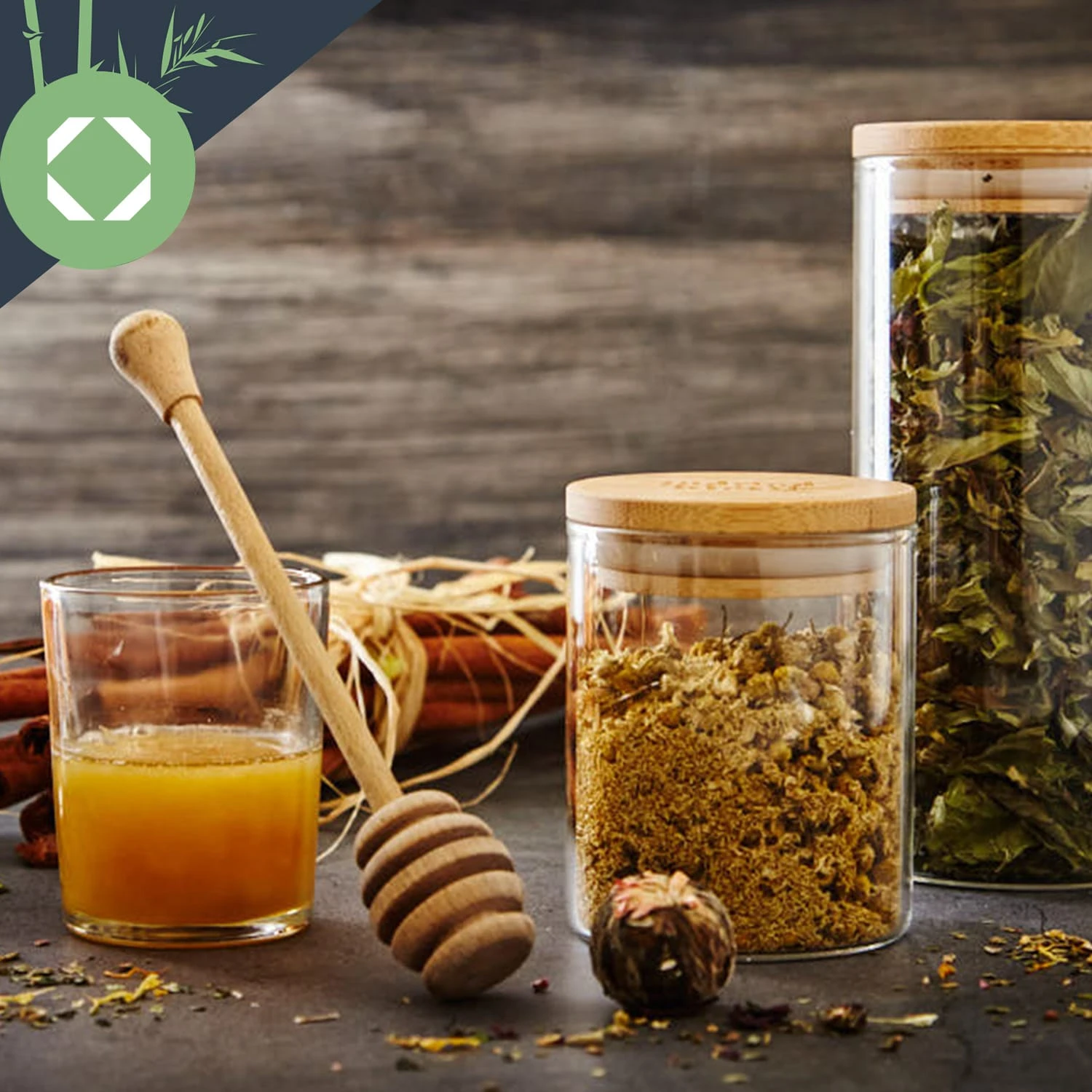 Rundes Glas Mit Bambusdeckel 4er-Set Inhalt: 600 Ml, 1000 Ml, 1500 Ml, 1800 Ml – Bild 4