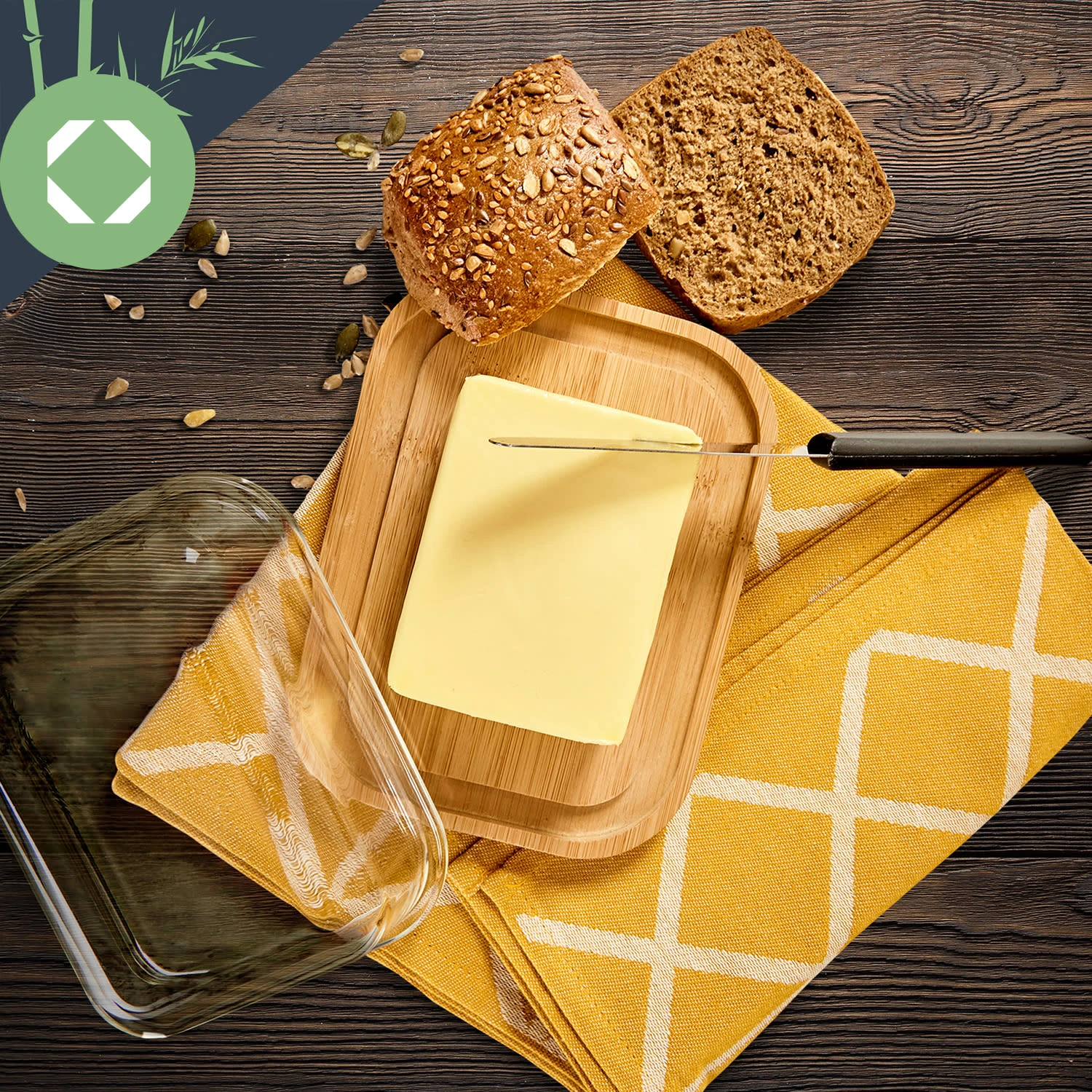 Glas-Butterdose Bambusboden Luftdicht Spülmaschinenfest – Bild 5