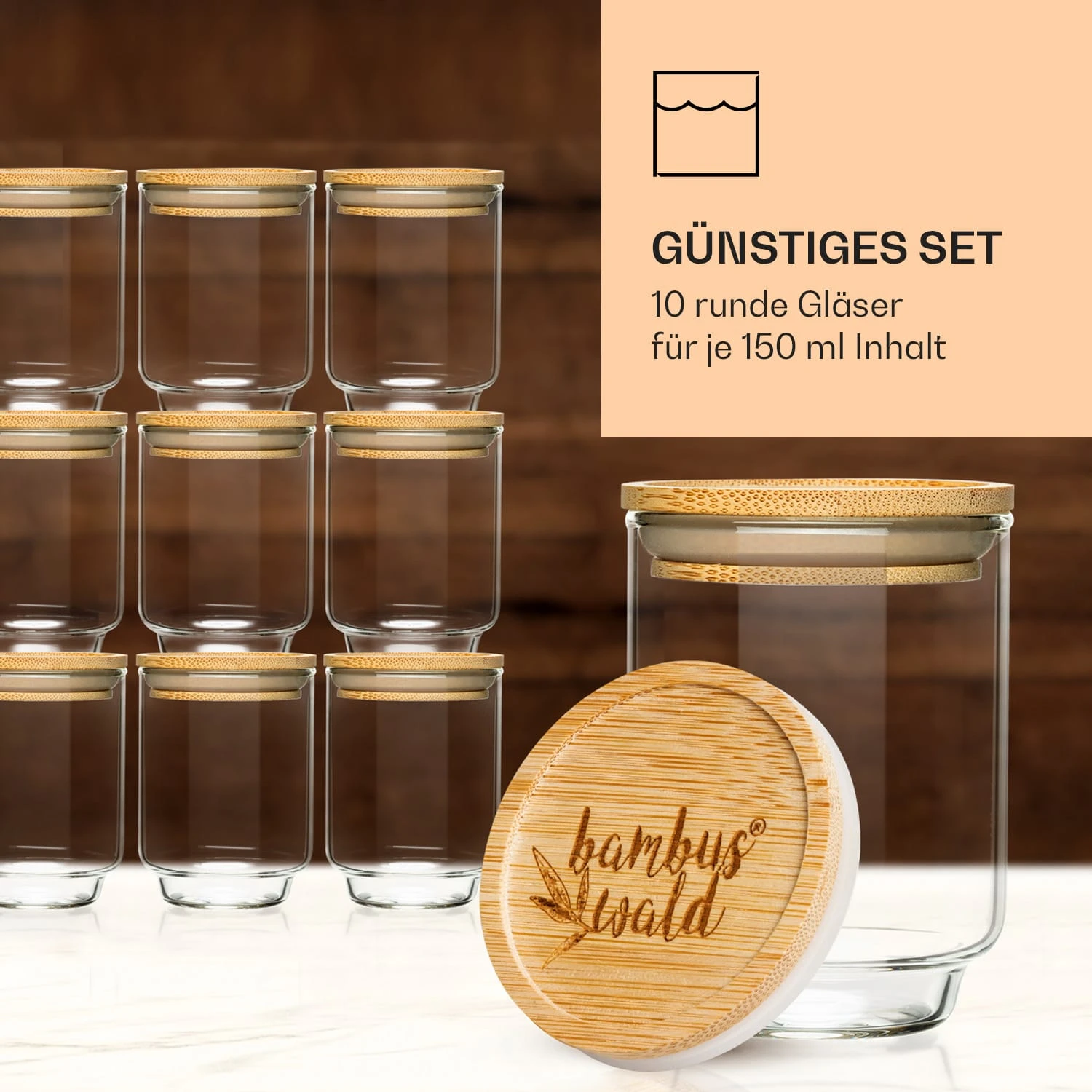 Gewürzgläser Bambusdeckel 10 Stück Je 150 Ml Luftdicht Stapelbar – Bild 3