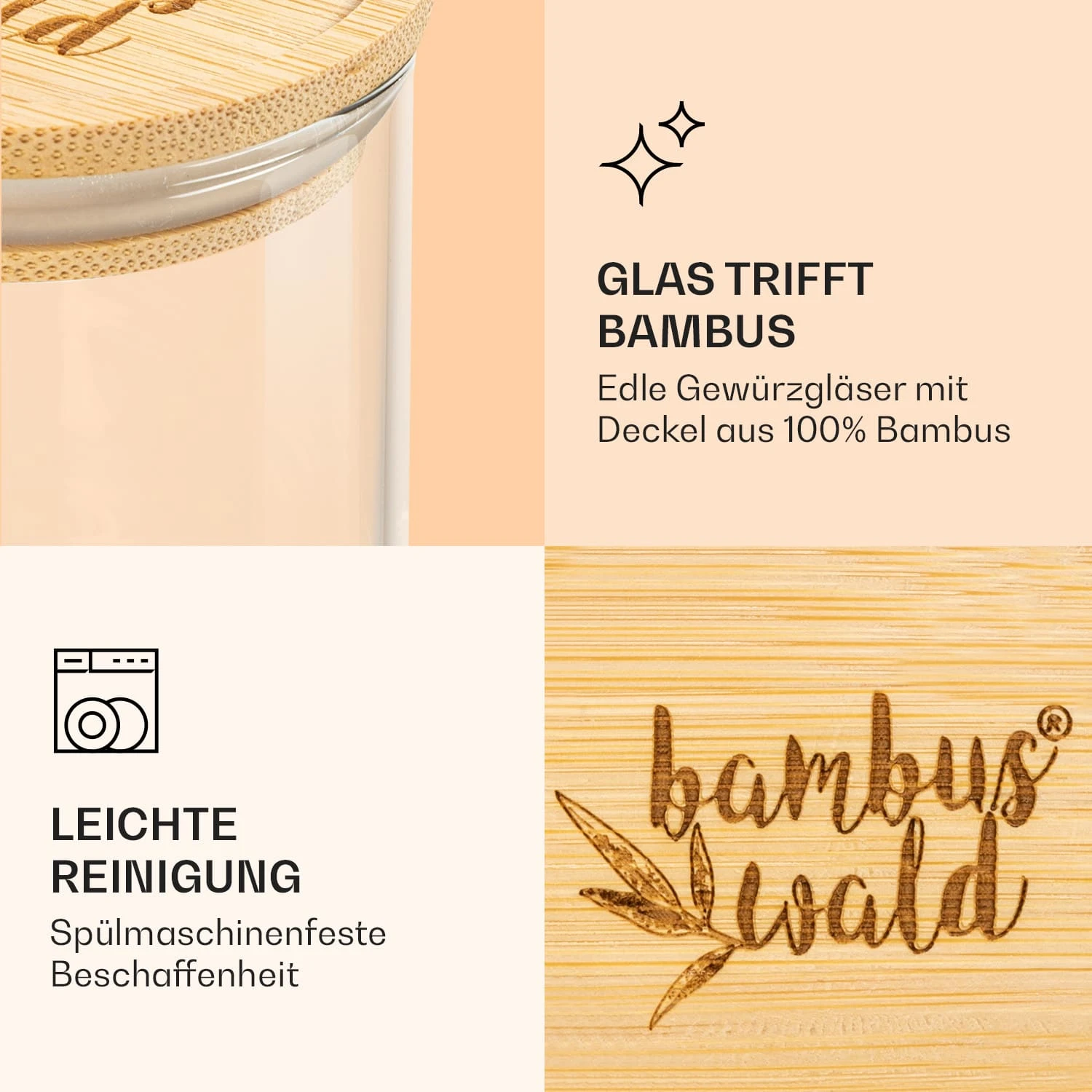 Gewürzgläser Bambusdeckel 10 Stück Je 150 Ml Luftdicht Stapelbar – Bild 4