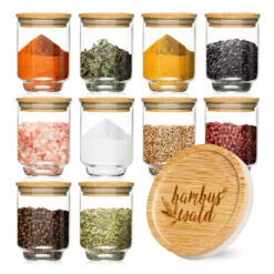 Gewürzgläser Bambusdeckel 10 Stück Je 150 Ml Luftdicht Stapelbar