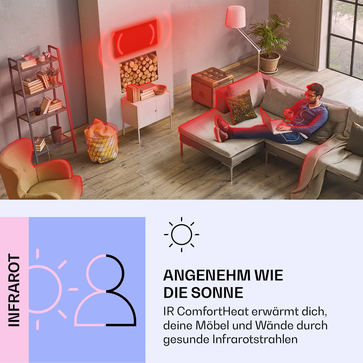 Wondersky Decken-Infrarotheizstrahler 2-er Set 700W 60 X 6 X 120 Cm (BxHxT) IP44 – Bild 4