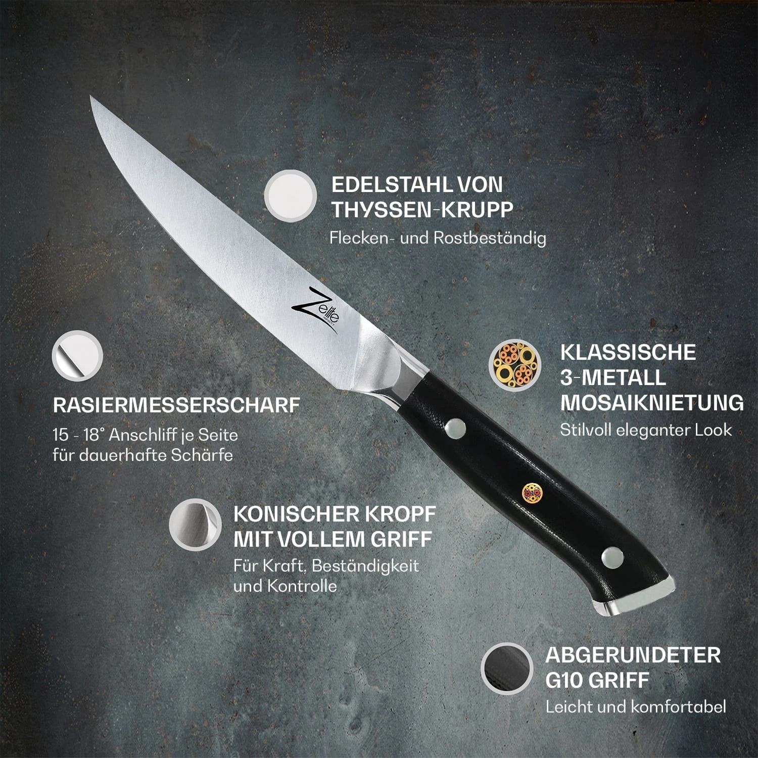 Alpha-Royal German 5" Steakmesser 4er-Set 56 HCR Edelstahl – Bild 2