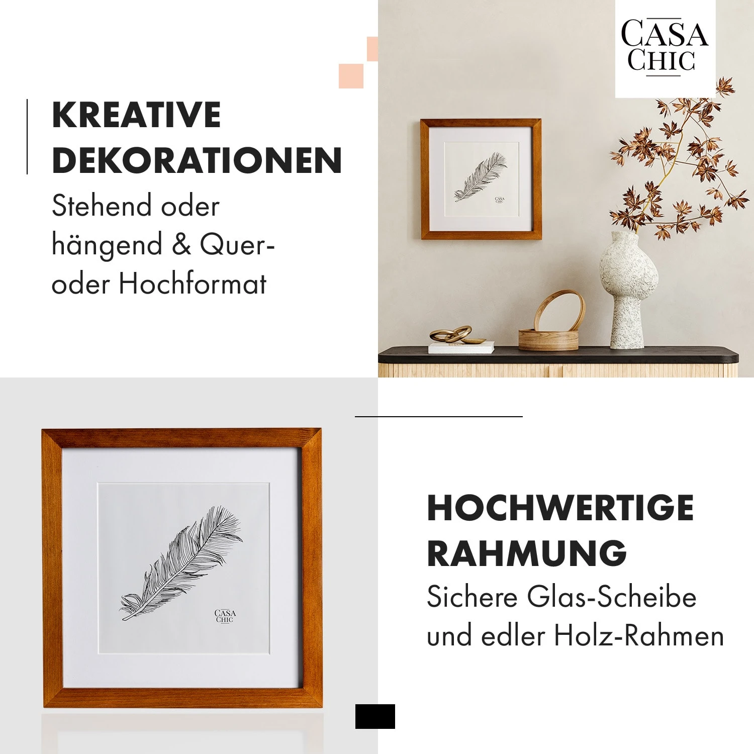 Bristol Bilderrahmen Glasscheibe 25 X 25 Cm Mit Passepartout Echtholz – Bild 3