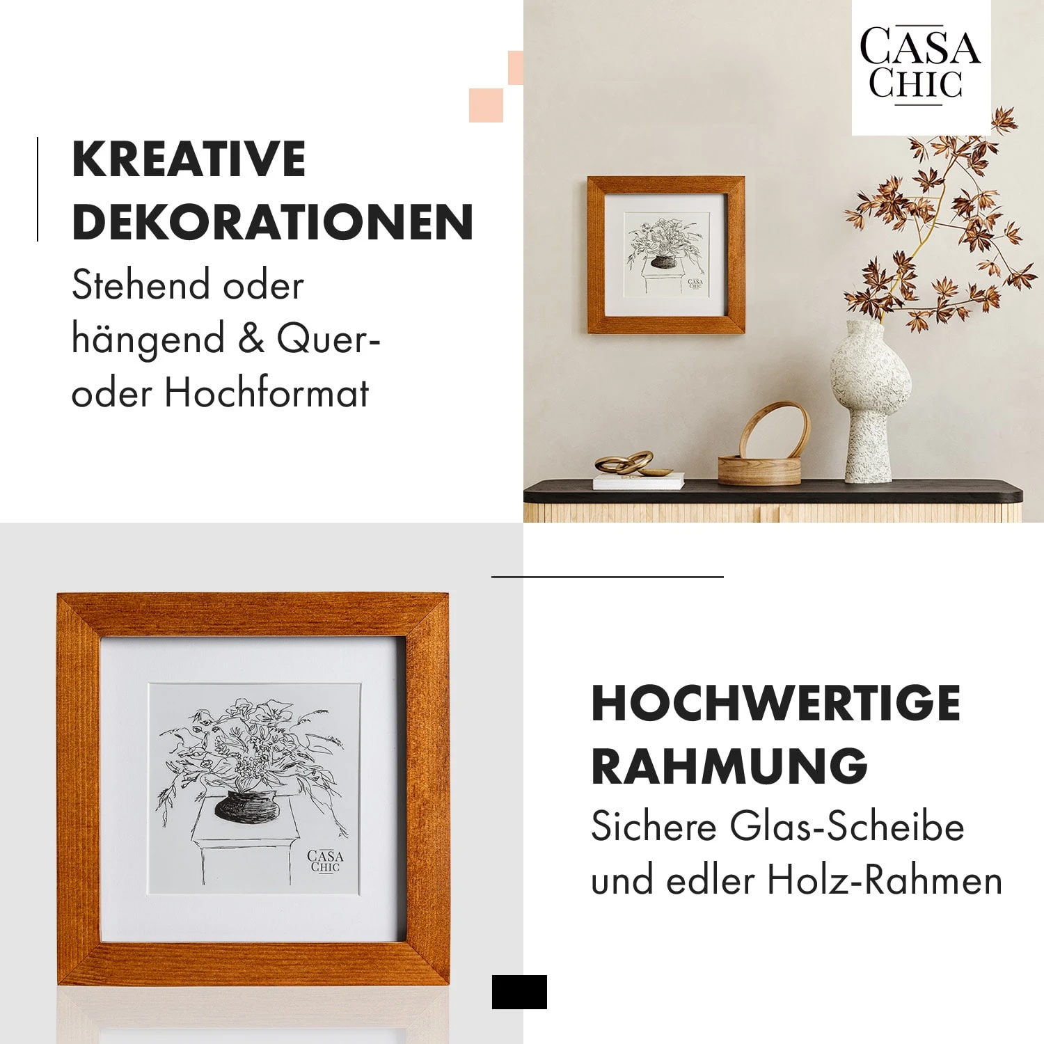 Bristol Bilderrahmen Glasscheibe 15 X 15 Cm Mit Passepartout Echtholz – Bild 3