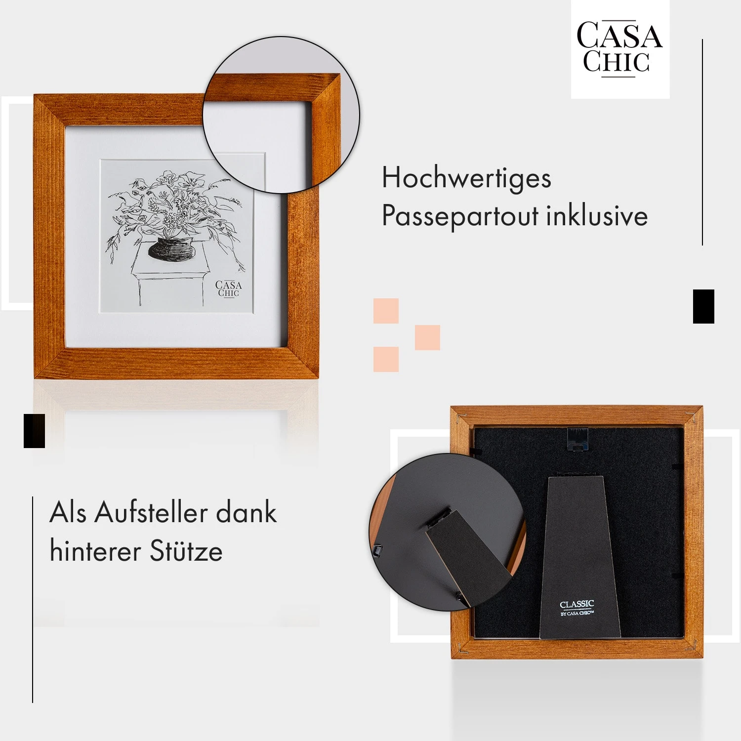 Bristol Bilderrahmen Glasscheibe 15 X 15 Cm Mit Passepartout Echtholz – Bild 4