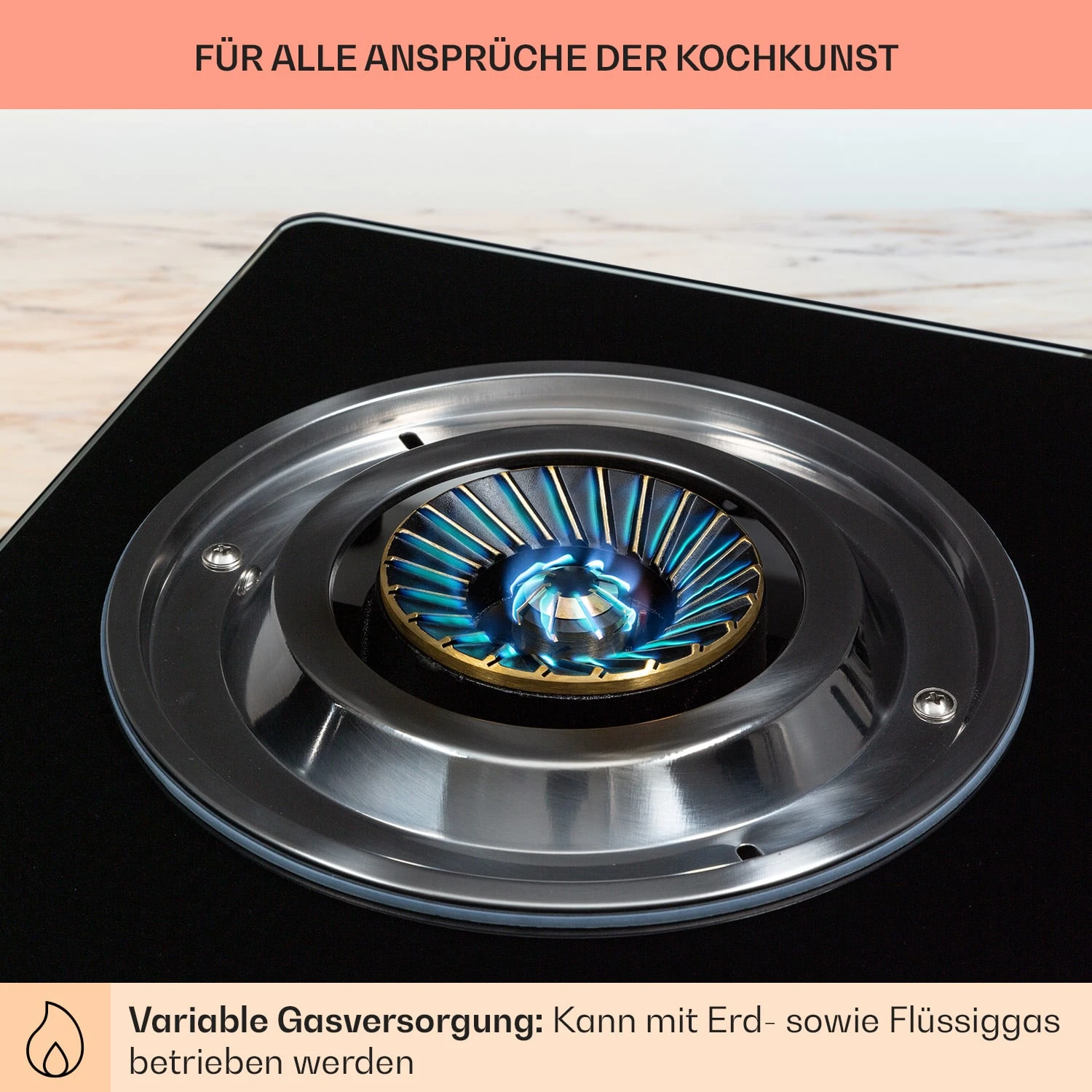 Barzona 3 Campingkocher 3 Brenner 3,4 KW & 0,75 KW & 4,3 KW Glasplatte & Edelstahlgehäuse – Bild 5