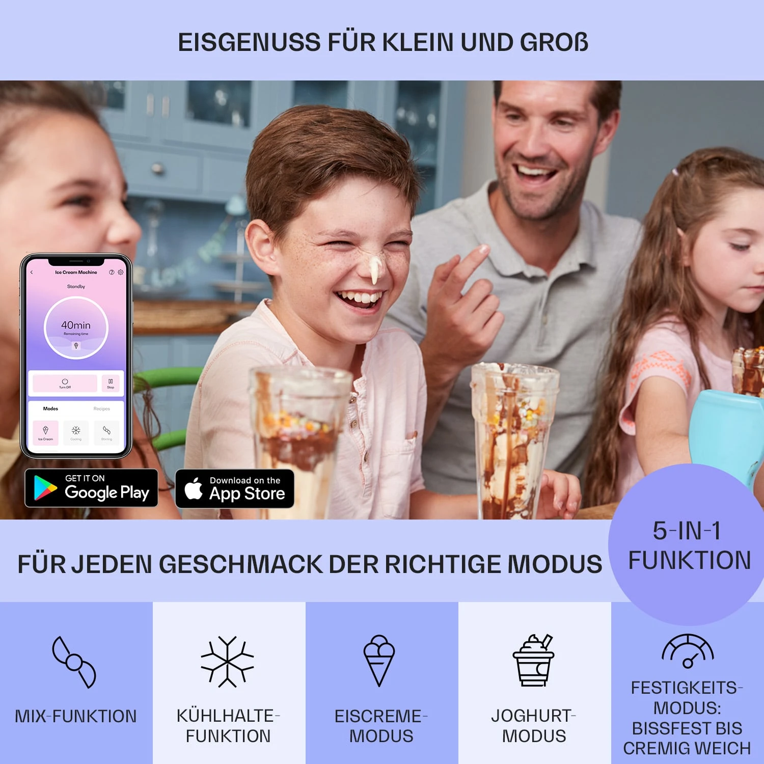 Dolce Bacio Smart Eiscremebereiter Yogurtmaker Kompressor 2 Liter WiFi Touch Edelstahl – Bild 3