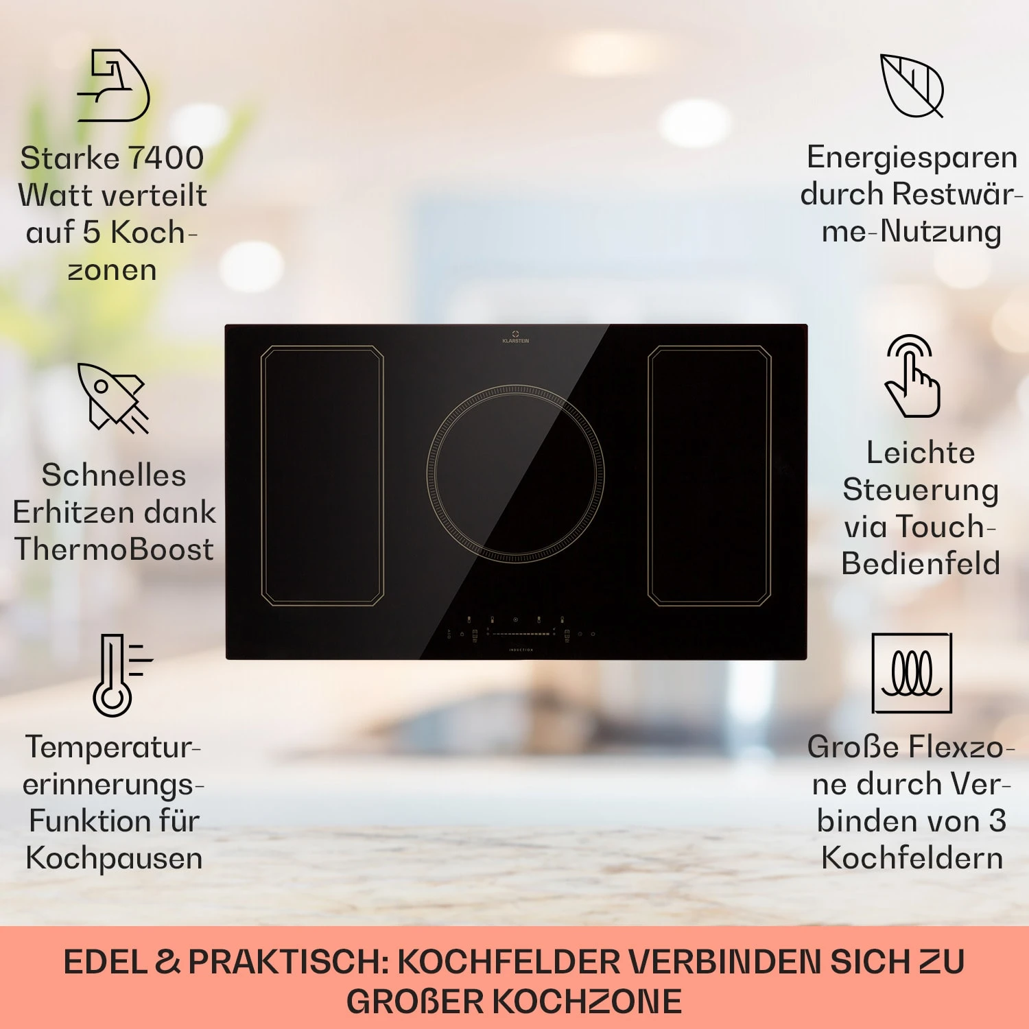 Victoria 5 Flex Induktionskochfeld Einbau 7400W 2 Flexzonen Timer – Bild 2