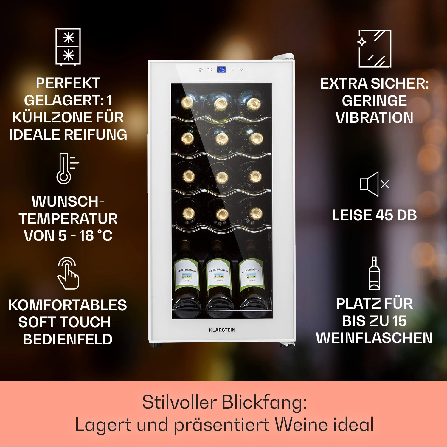 Shiraz 15 Slim Uno Weinkühlschrank 44l Touch-Bedienfeld 5-18°C – Bild 2