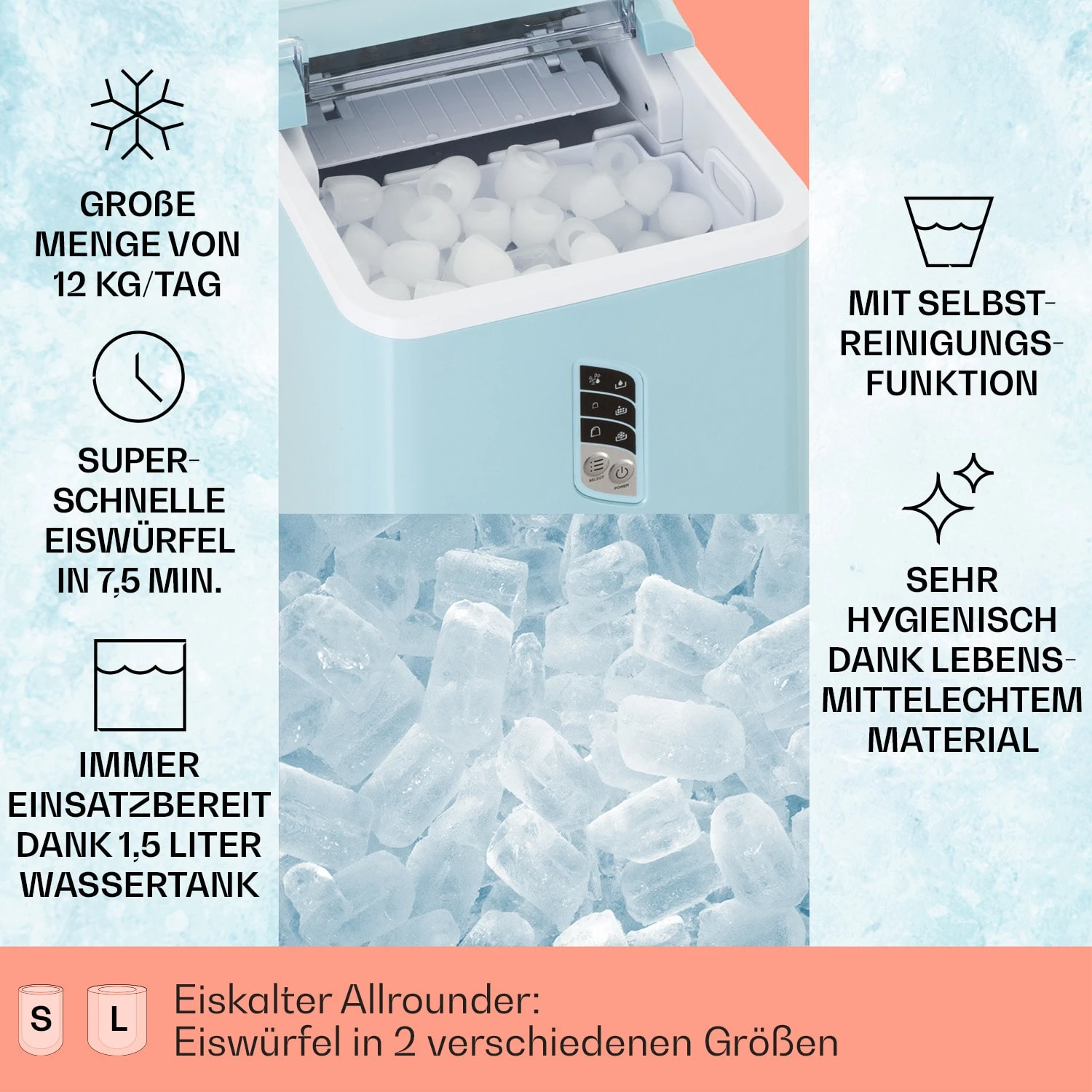 Albaron Eiswürfelmaschine Bullet-Eis 12 Kg / 24 H 1,5 Ltr. Display – Bild 2