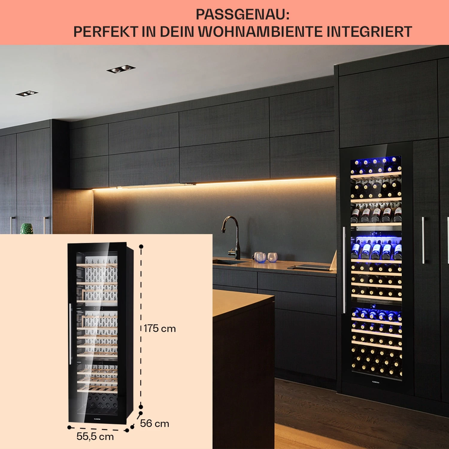 Vinsider 89 Built-In Trio Built-In Weinkühlschrank 5 – 18 °C Touch-Bedienfeld Holzregale – Bild 6