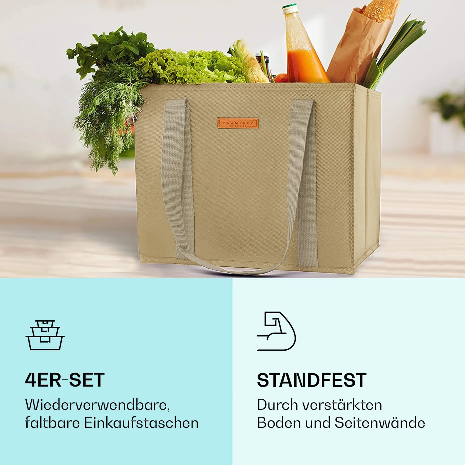Einkaufstasche 4er Set Wiederverwendbar Waschbar Faltbar Verstärkt – Bild 2