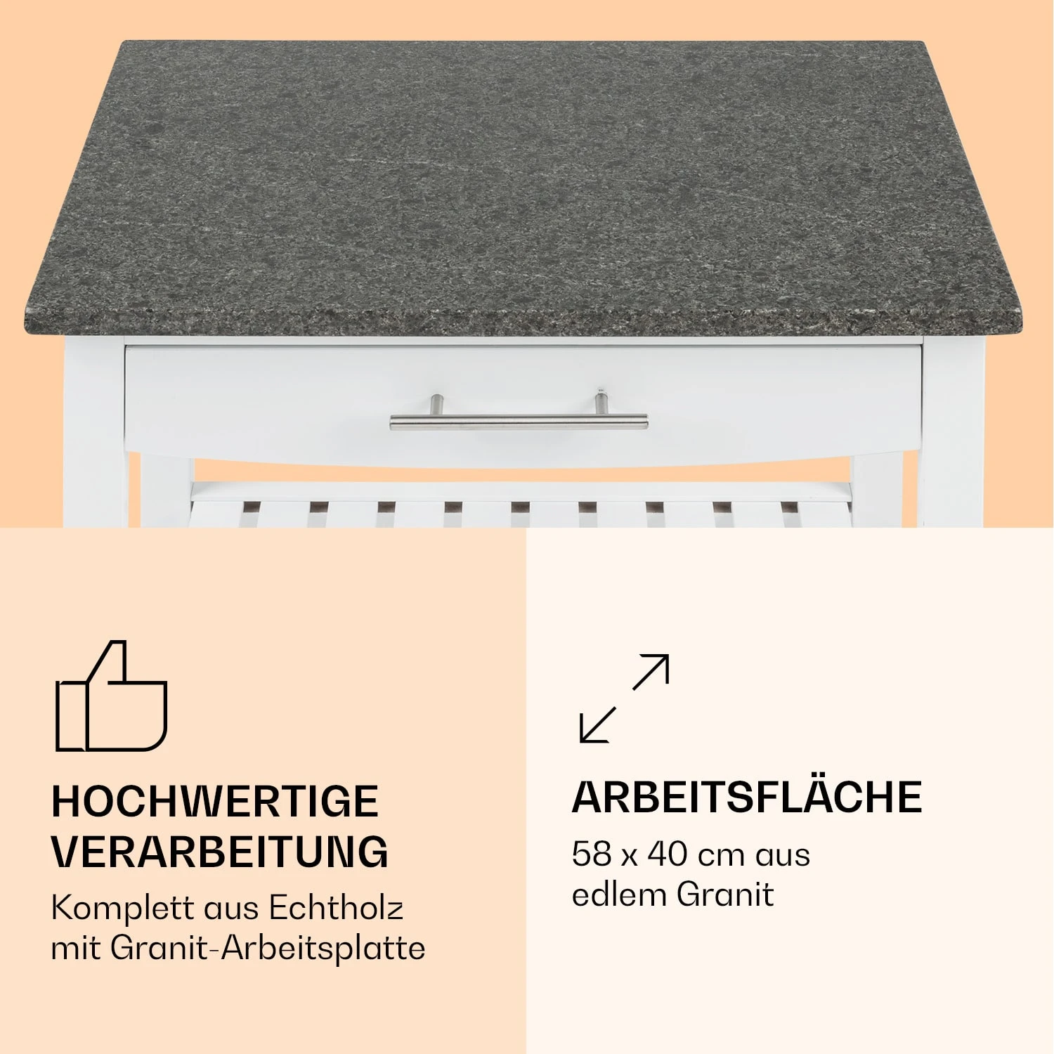 Tennessee Servierwagen Küchenwagen 4 Etagen Holz Granit Mobil – Bild 3