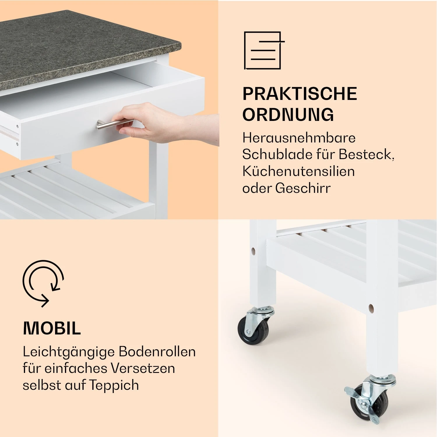 Tennessee Servierwagen Küchenwagen 4 Etagen Holz Granit Mobil – Bild 5