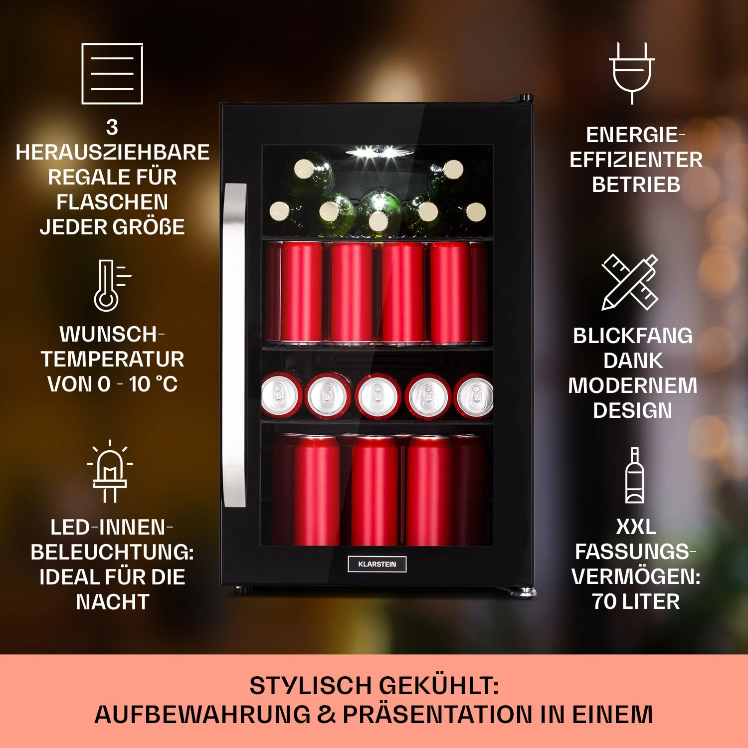 Beersafe 70 Craft Beer Edition Kühlschrank 70 Ltr Glastür Edelstahl – Bild 2