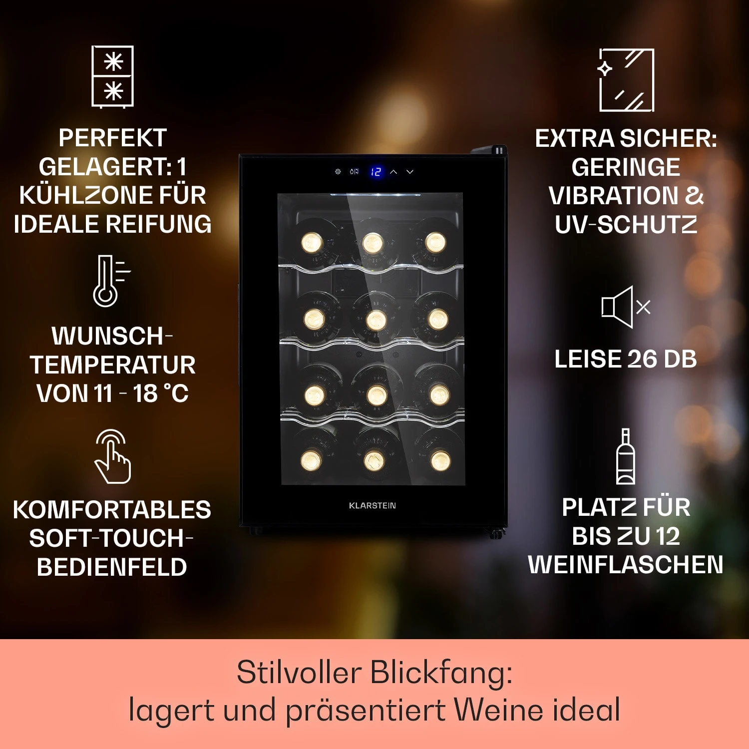 Barolo 12 Uno Weinkühlschrank 37 Ltr 12 Flaschen 11-18°C SingleZone – Bild 2