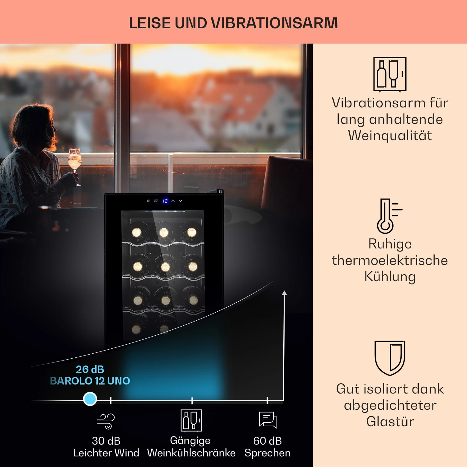 Barolo 12 Uno Weinkühlschrank 37 Ltr 12 Flaschen 11-18°C SingleZone – Bild 4
