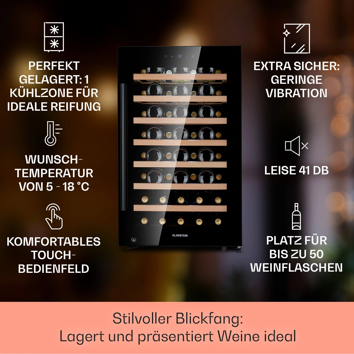 Barossa 50 Uno Weinkühlschrank 1 Zone 120 Ltr 50 Fl Touch-Display – Bild 2