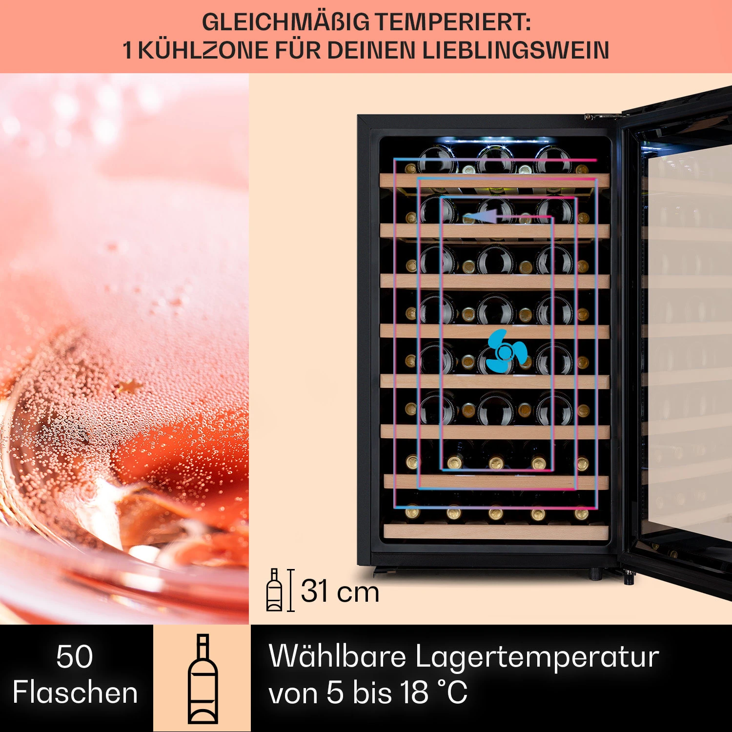 Barossa 50 Uno Weinkühlschrank 1 Zone 120 Ltr 50 Fl Touch-Display – Bild 3