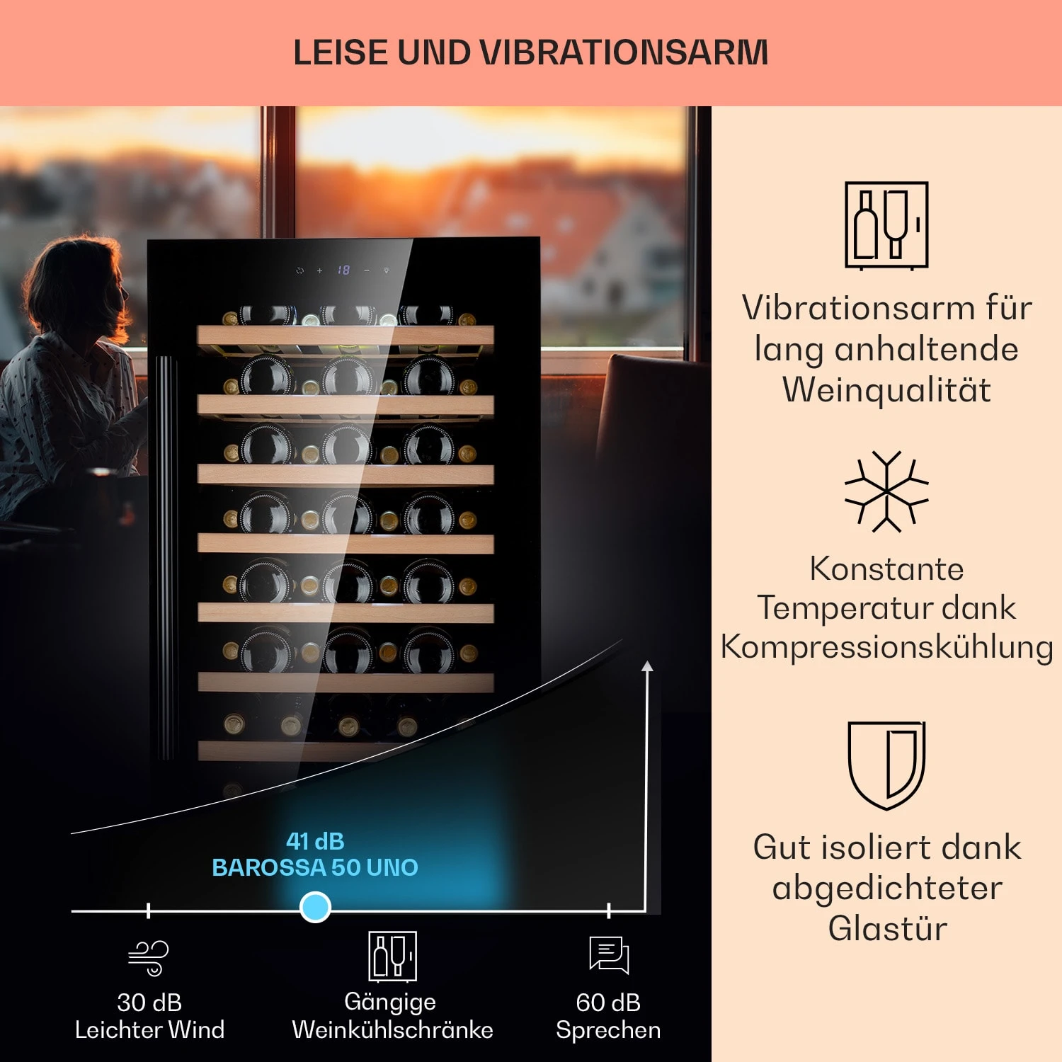 Barossa 50 Uno Weinkühlschrank 1 Zone 120 Ltr 50 Fl Touch-Display – Bild 4