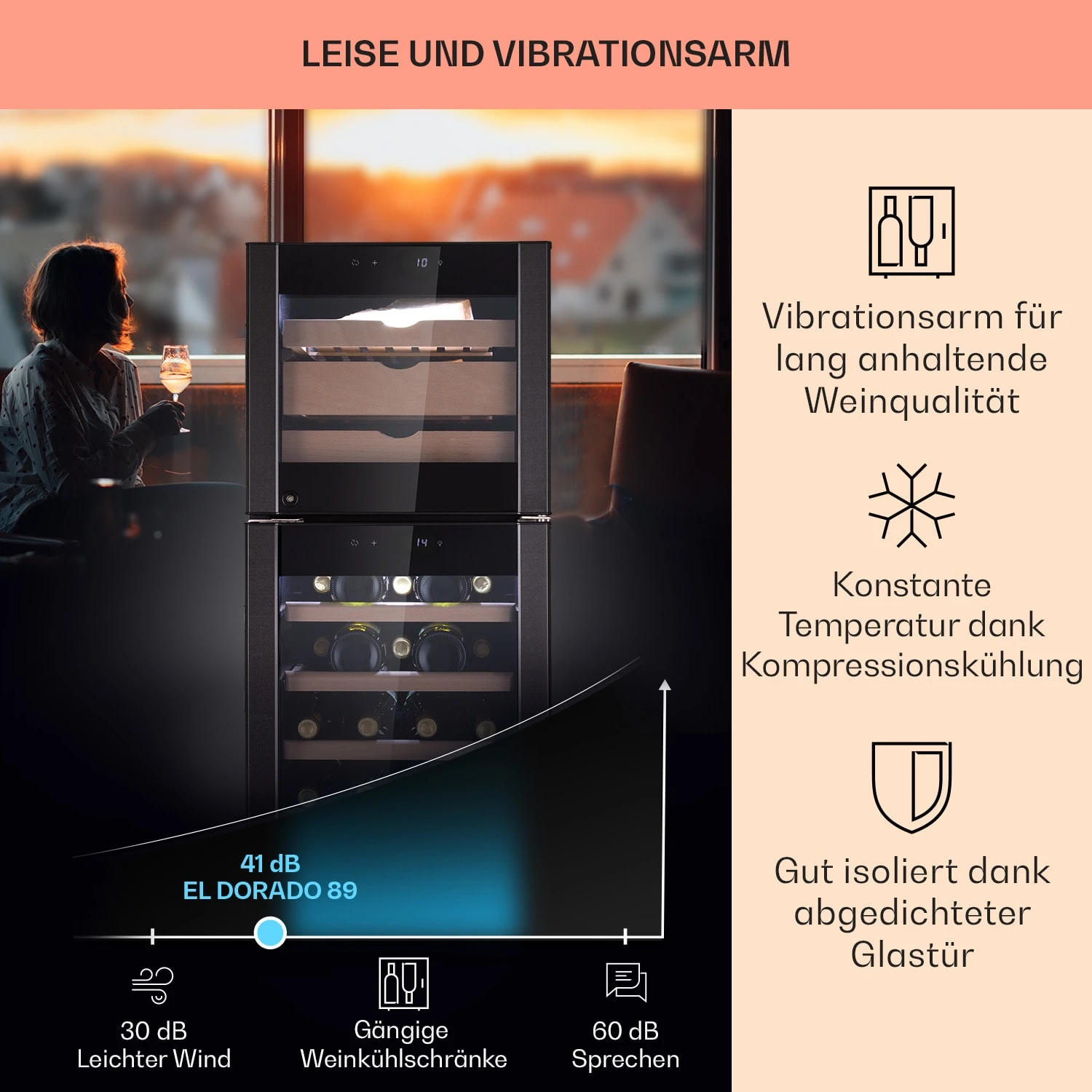 El Dorado 89 Käse & Weinkühlschrank 2 Zonen Touch 89L LED – Bild 3