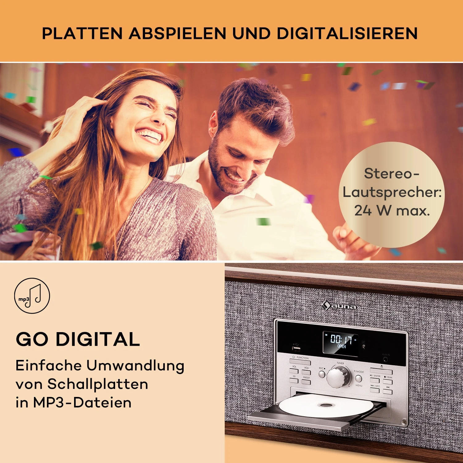 Bella Ann Stereoanlage Plattenspieler Radio DAB+/UKW USB Bluetooth – Bild 3