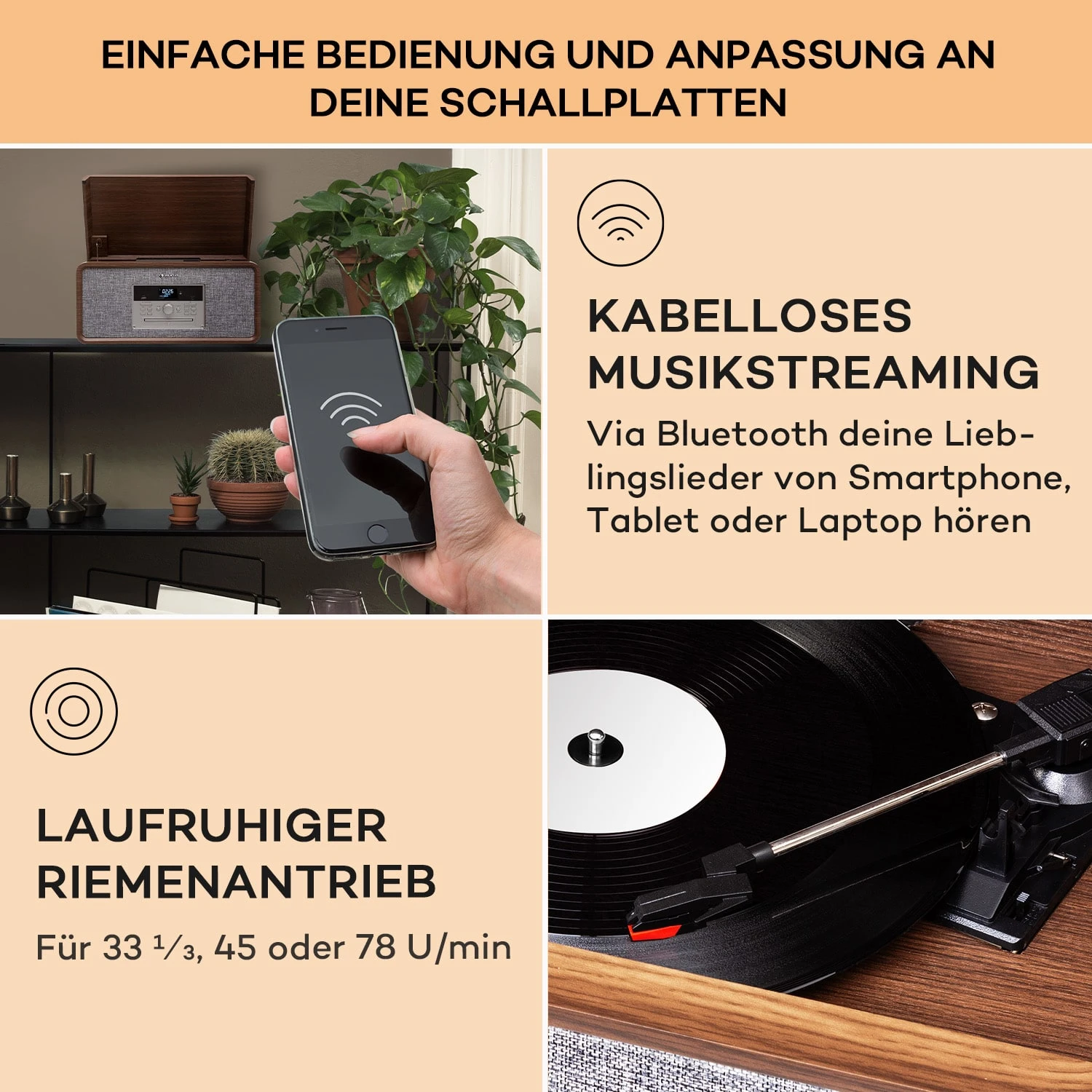 Bella Ann Stereoanlage Plattenspieler Radio DAB+/UKW USB Bluetooth – Bild 4