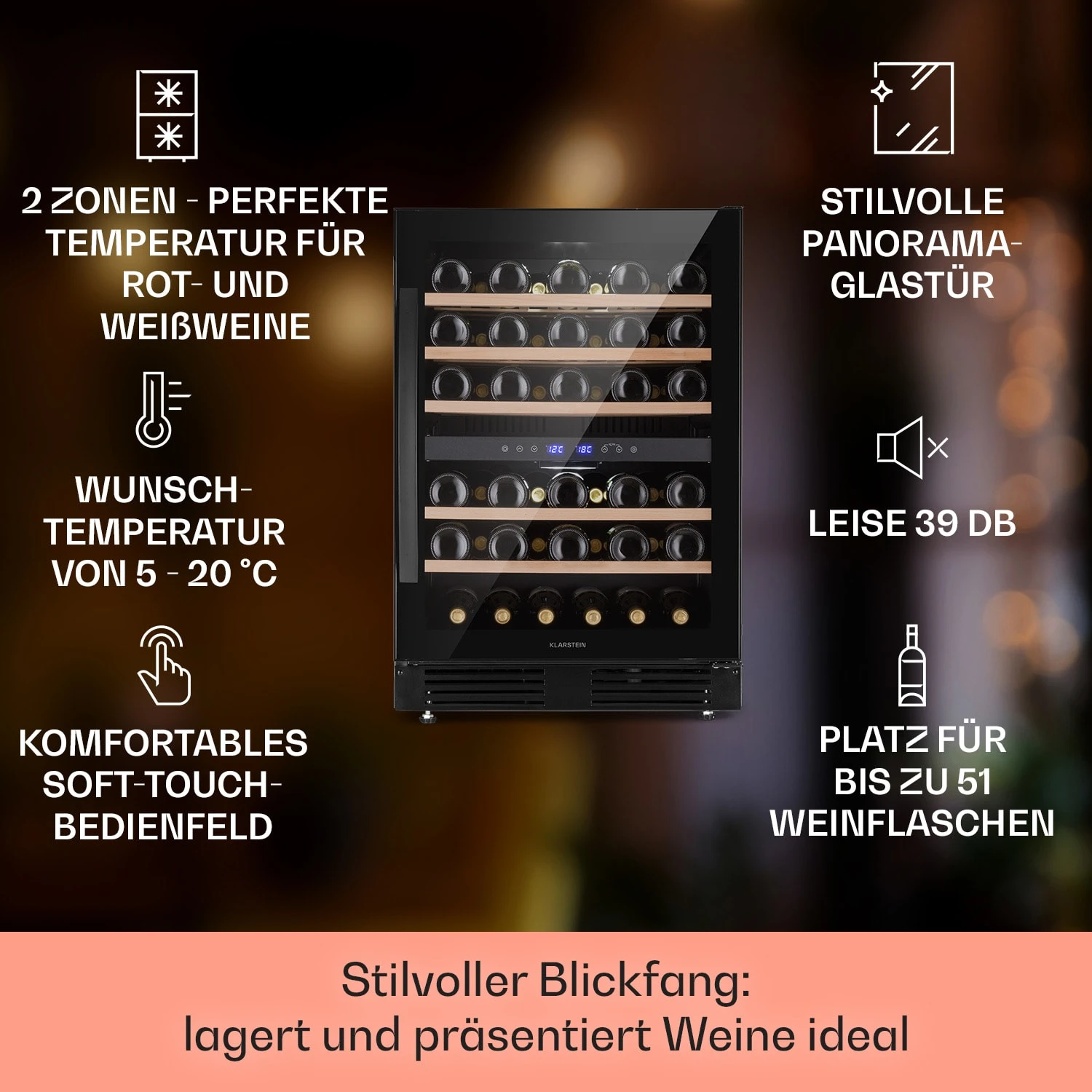 Vinovilla 50 Duo Zweizonen-Weinkühlschrank 53l 17 Fl. 3-Farben Glastür – Bild 2