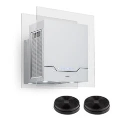 Karree Dunstabzugshaube Umluftset 60cm 640 M³/h LED Edelstahl Weiß